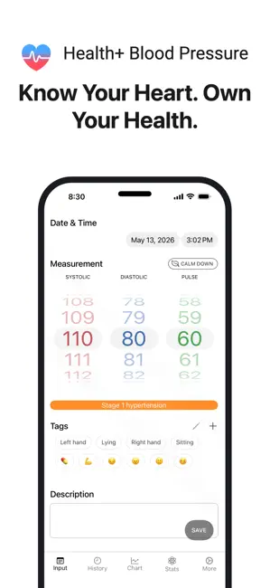 Blood Pressure Tracker Health+ iPhone screenshot 1