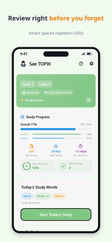 TOPIK Vocab – Korean Words 1-6 iPhone screenshot