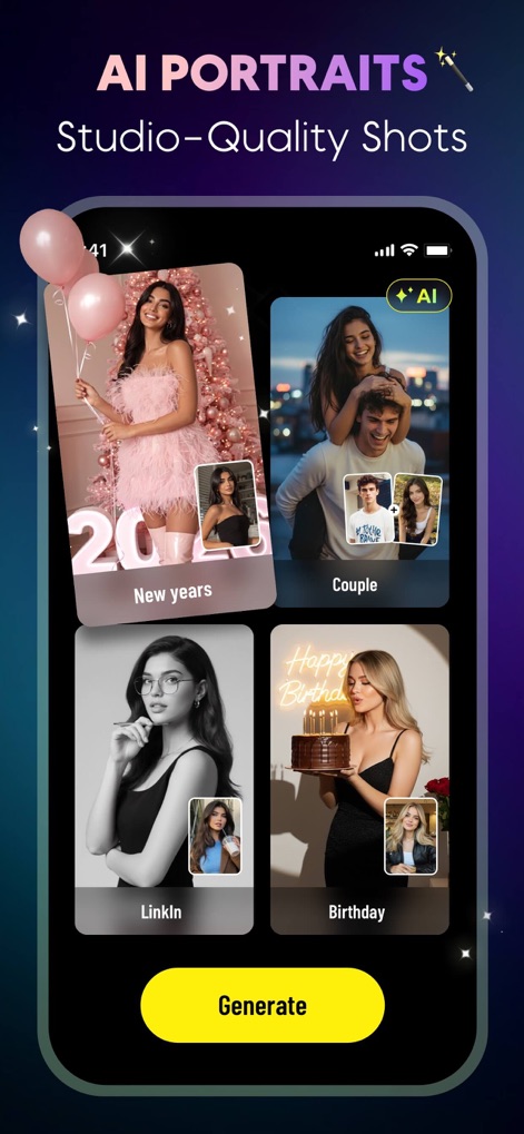 Photo & video editor: DigiArt - La aplicación ofrece una interfaz intuitiva para explorar diversos estilos de retrato temáticos, transformando imágenes ordinarias en retratos profesionales con un toque artístico y creativo.