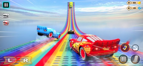 Real Stock Car Racing Stunts - Witness the app's vibrant rainbow stunt ramps and the dynamic array of competing car models as players execute high-flying maneuvers.