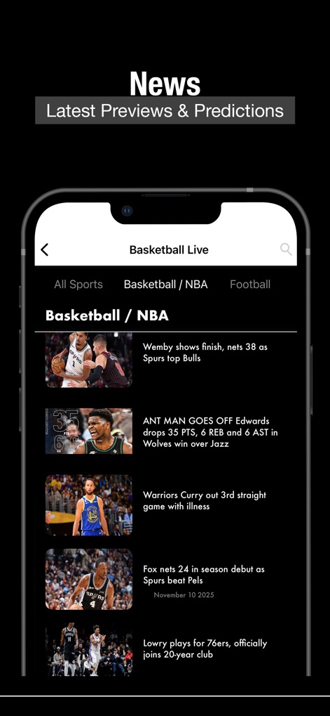 Basketball TV Live Stream - Navigate easily through the app's categorized news stream, showcasing the latest updates and highlights for all basketball fans.