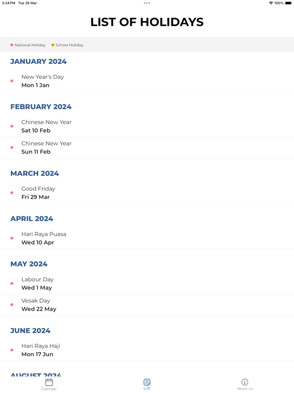 Screenshot #6 pour Singapore Public Holidays App