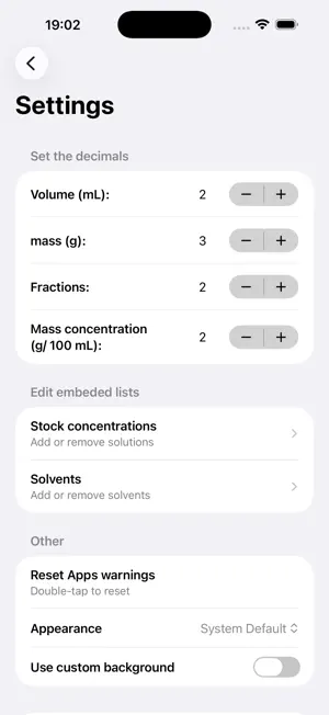 Concentrations screenshot 2