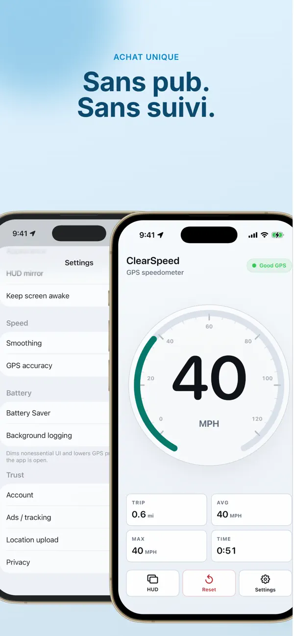 Screenshot #1 pour ClearSpeed Compteur de vitesse