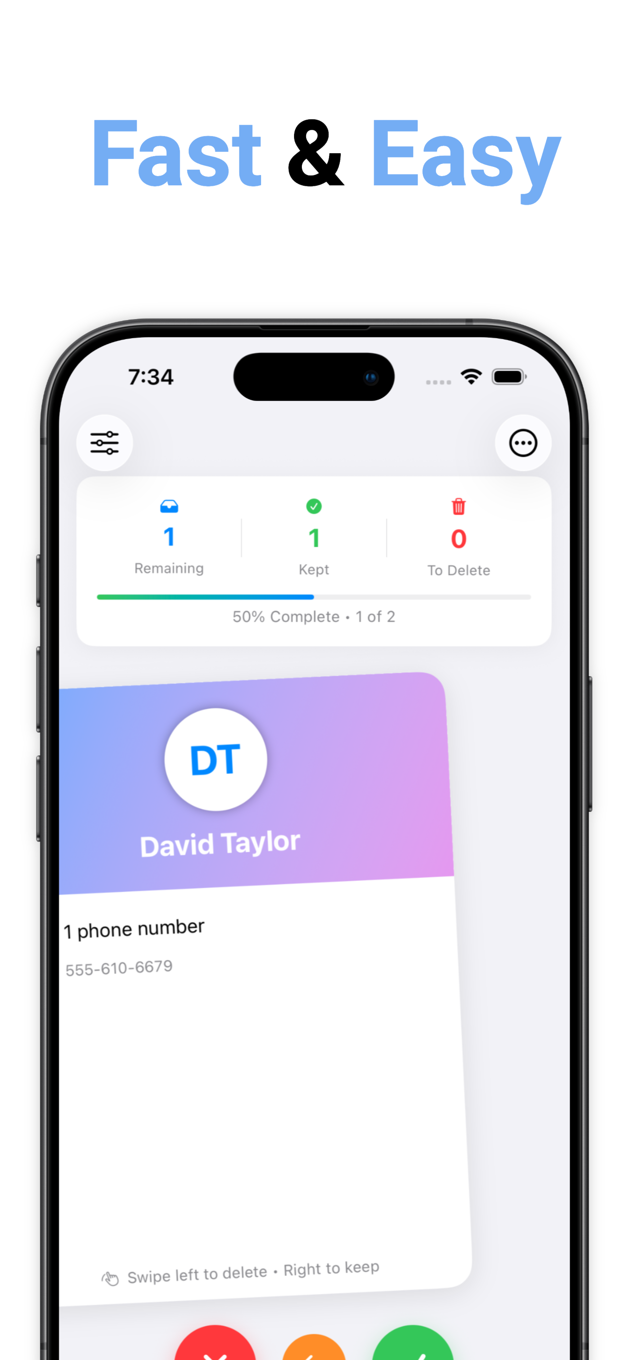 Delete Contacts: Swipe Cleaner