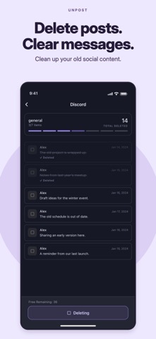 Unpost: Delete Posts, Messages Screenshot 2 of 4