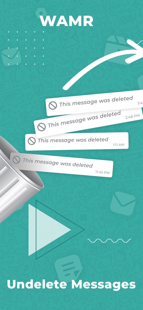 WAMR Recover Deleted Messages - This visual demonstrates the app's core function, showing how "This message was deleted" bubbles are transformed into retrievable content, symbolized by the trash can icon.
