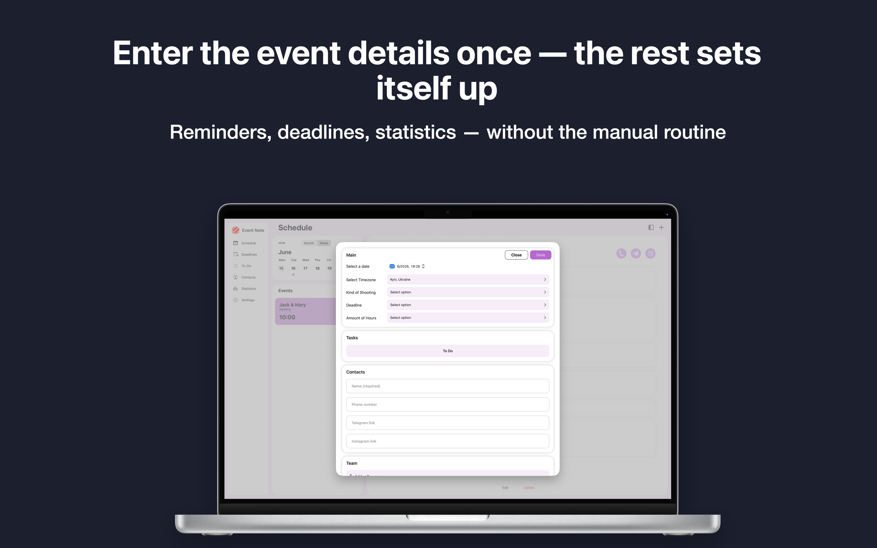 Events Notes: Shoot scheduling screenshot 14