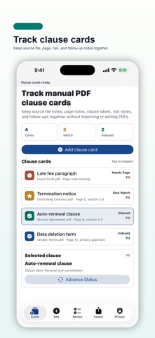 PDF Clause Index Cards のスクリーンショット
