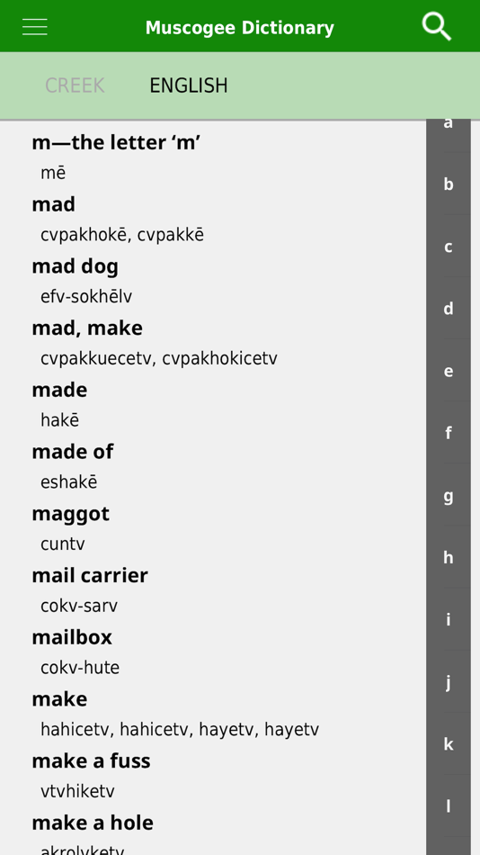 #2. Muscogee Language Dictionary (iOS) Podle: College of the Muscogee Nation