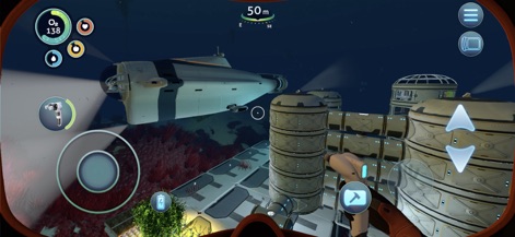 Subnautica - Observe the advanced base-building system with connected modules and the formidable Cyclops submarine docked nearby, demonstrating the app's strategic construction elements.