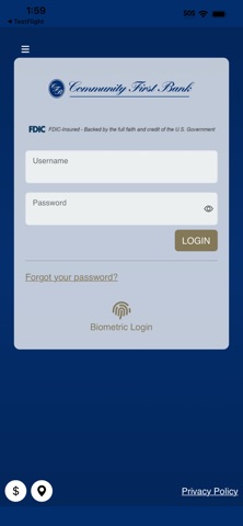 Community First Bank Mobile app screenshot