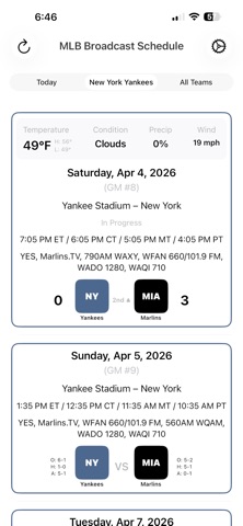 MLB Broadcast Schedule Screenshot 3 of 5