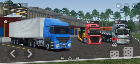 Global Truck Online - Witness multiplayer convoys gathering, featuring a diverse array of modern truck models within a spacious and detailed logistics depot.