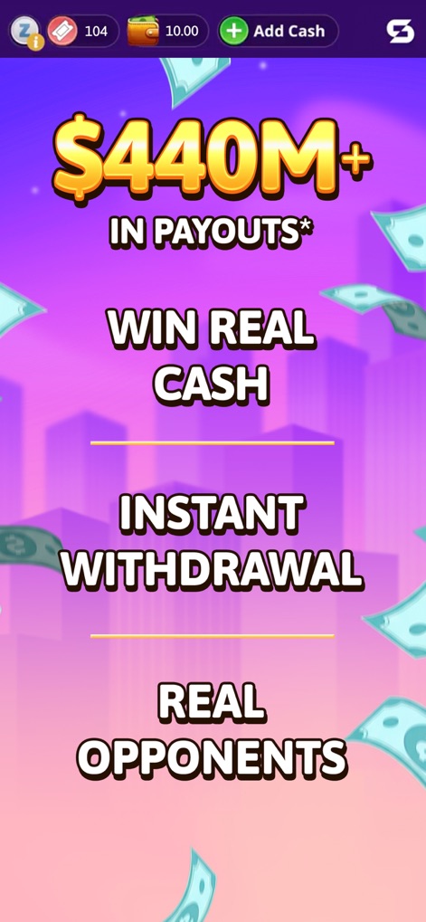 Solitaire Skillz - Win Cash - La aplicación destaca su compromiso con los usuarios mostrando más de $440 millones en pagos y las opciones de retiro instantáneo, asegurando la fiabilidad de las ganancias.