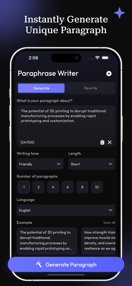 Paraphrase - AI Reword Writer screenshot 1
