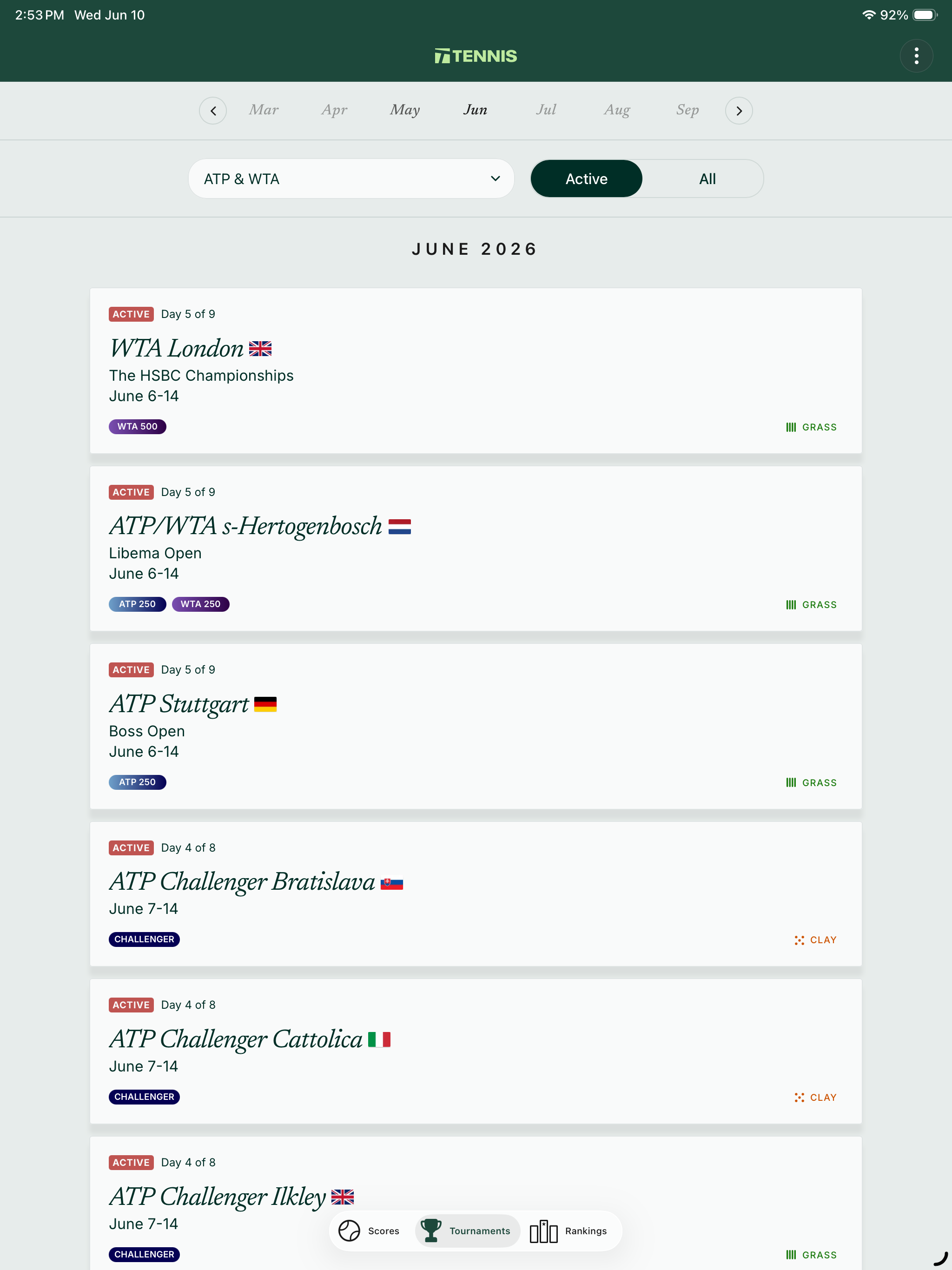 Tennis - Live Scores