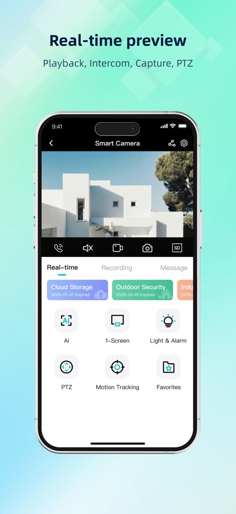 iCSee - この機能により、スマートカメラのライブ映像を視聴し、PTZ（パン・チルト・ズーム）機能で視点を自在に操作できます。