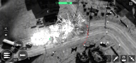 War Drone: 3D Shooting Games - Witness the dynamic destruction of enemy targets as the app showcases numerous hostile units and the detailed urban environment.