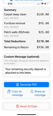 Deposit Letter PDF Generator screenshot