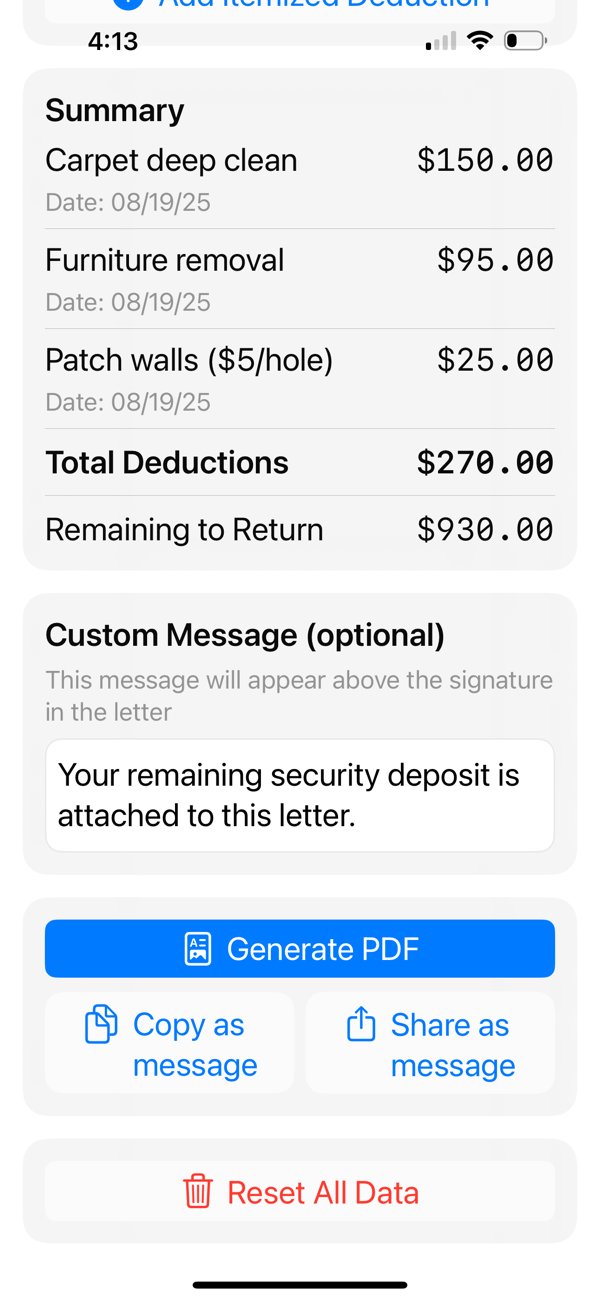 Deposit Letter PDF Generator screenshot 4