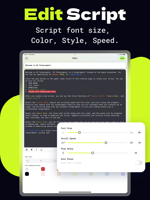 OS Teleprompter iPad screenshot 6 - Utilities app