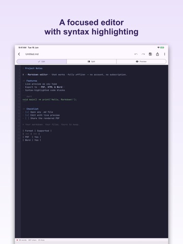 Markdown Editor and MD Viewer iPad screenshot