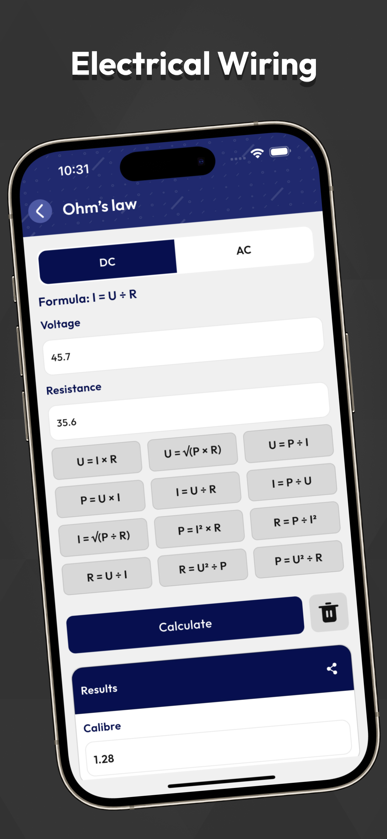 Electrical calculation screenshot 3