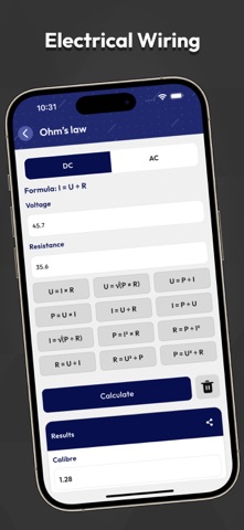 Electrical calculation iPhone screenshot