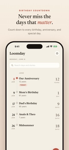 Birthday Reminder: Loomday Screenshot 1 of 6