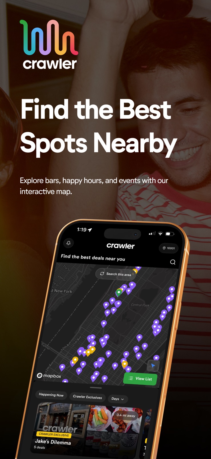 Crawler: NYC Happy Hour Finder iphone screenshot 1