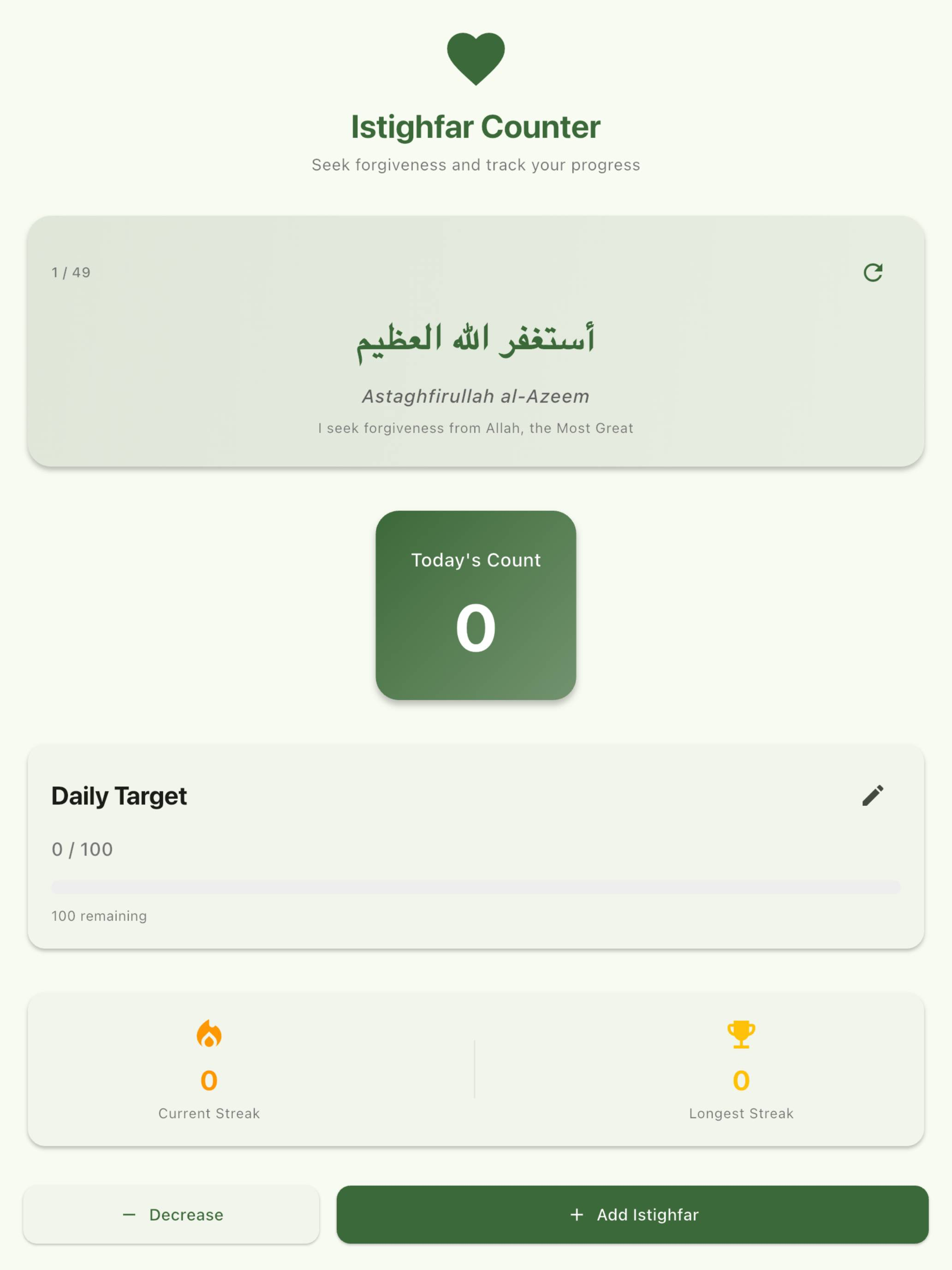 Istighfar Daily Dhikr Tracker