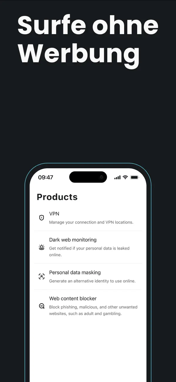 Surfshark VPN iPhone App Screenshot 4 – Produktivität