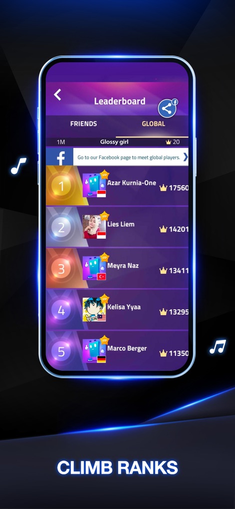 Magic Tiles 3: Piano Game - Players can track their progress and compete on global leaderboards, observing their rank alongside friends and other top players.