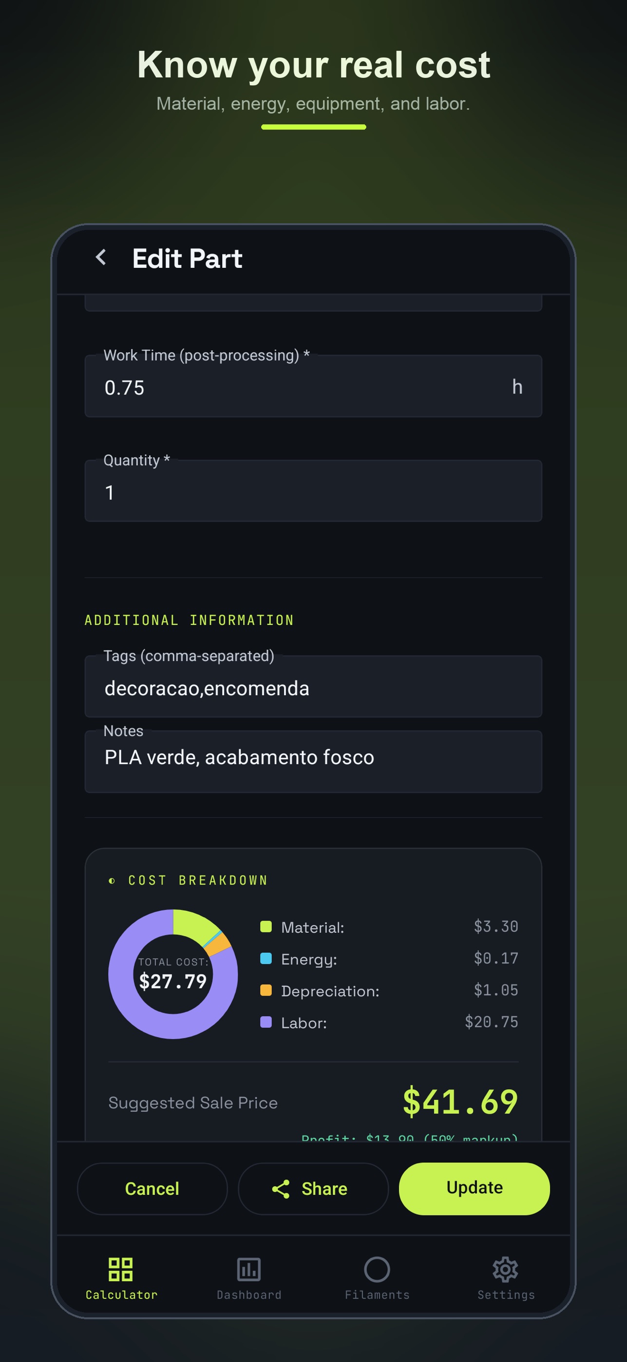 Screenshot 1 of 3D Pricer: Print Cost