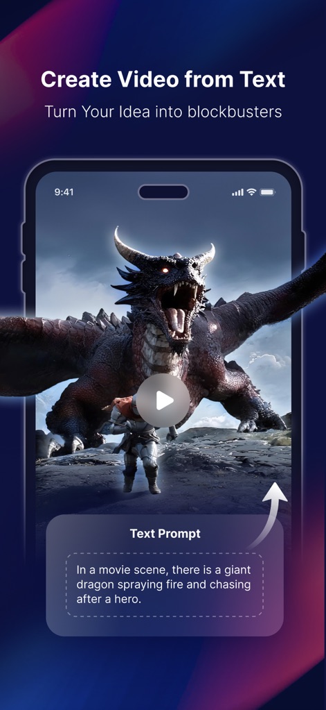 DeeVid - AI Video Generator - 사용자는 텍스트 프롬프트를 입력하여 거대한 용이 불을 뿜는 장면과 같은 상상 속의 장면을 비디오로 생성할 수 있습니다.