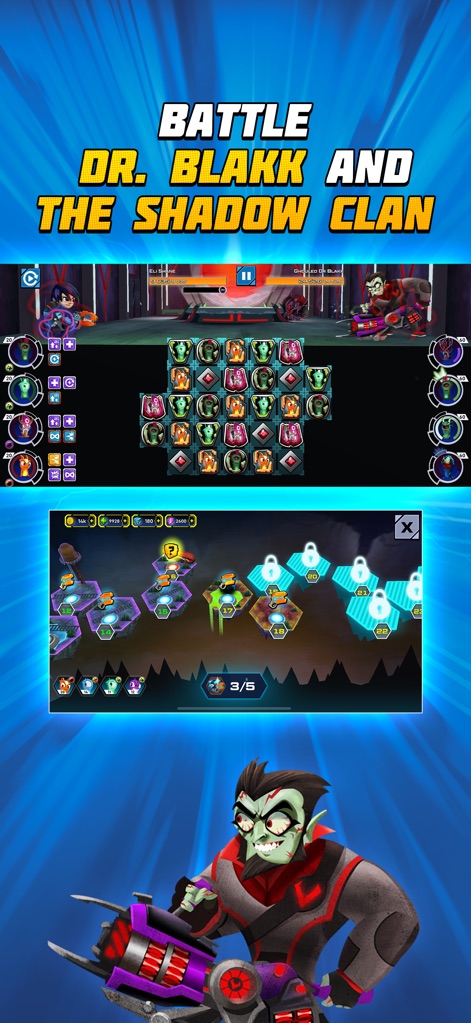 Slugterra: Slug it Out 2 - Users will engage in epic confrontations against iconic foes, battling Dr. Blakk and challenging the sinister Shadow Clan across the narrative campaign.