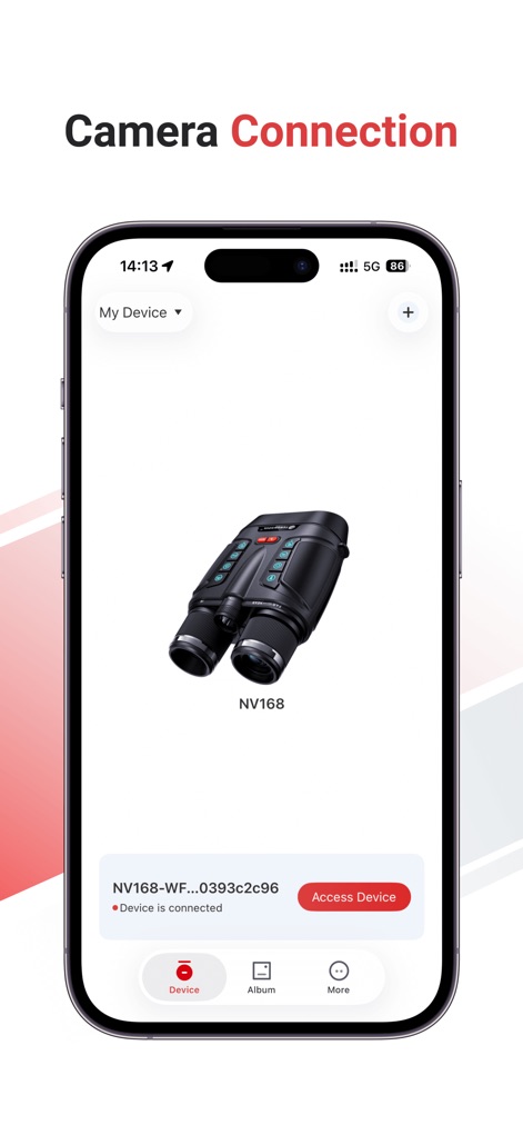 TERUNSOUL - Se observa el dispositivo NV168 junto a la etiqueta 'Device is connected' y el botón 'Access Device', confirmando la conectividad del equipo.