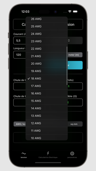 Screenshot #2 pour calculs de chute de tension