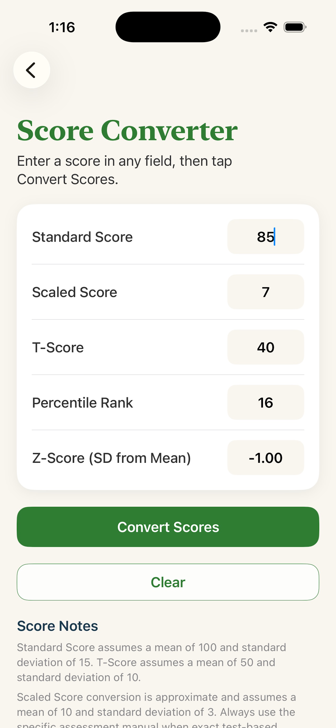 Screenshot 2 of Score Converter + Age Calc