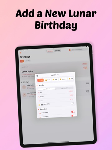 Lunar Birthday Reminder iPad screenshot