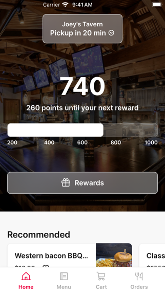 Joey's Tavern app screenshot