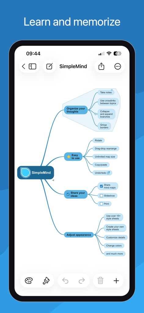 SimpleMind - Mind Mapping - Users can efficiently learn and memorize information through the app's clear hierarchical structure and easy-to-use crosslinks between topics.