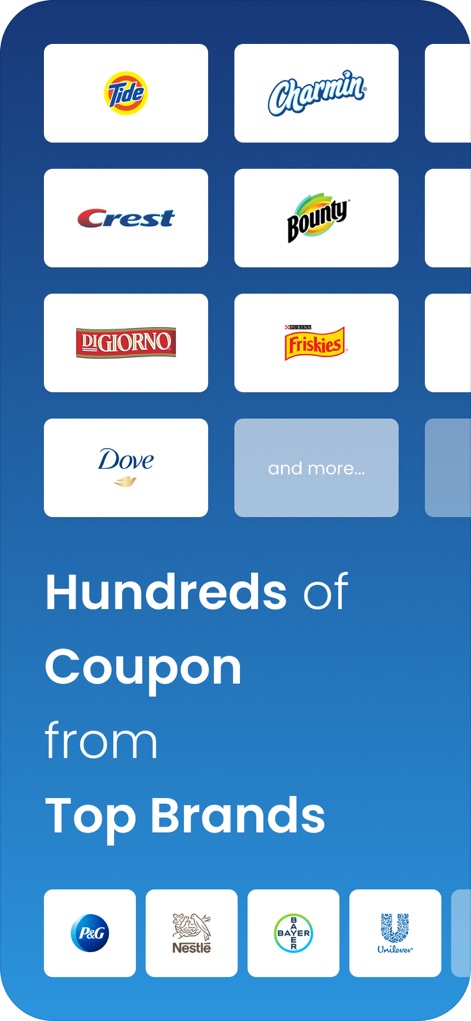 Coupon24: Coupons from Brands - Les utilisateurs peuvent explorer des centaines d'offres des plus grandes marques, symbolisées par une myriade de logos de marques populaires et une sélection de partenariats majeurs en bas de l'écran.