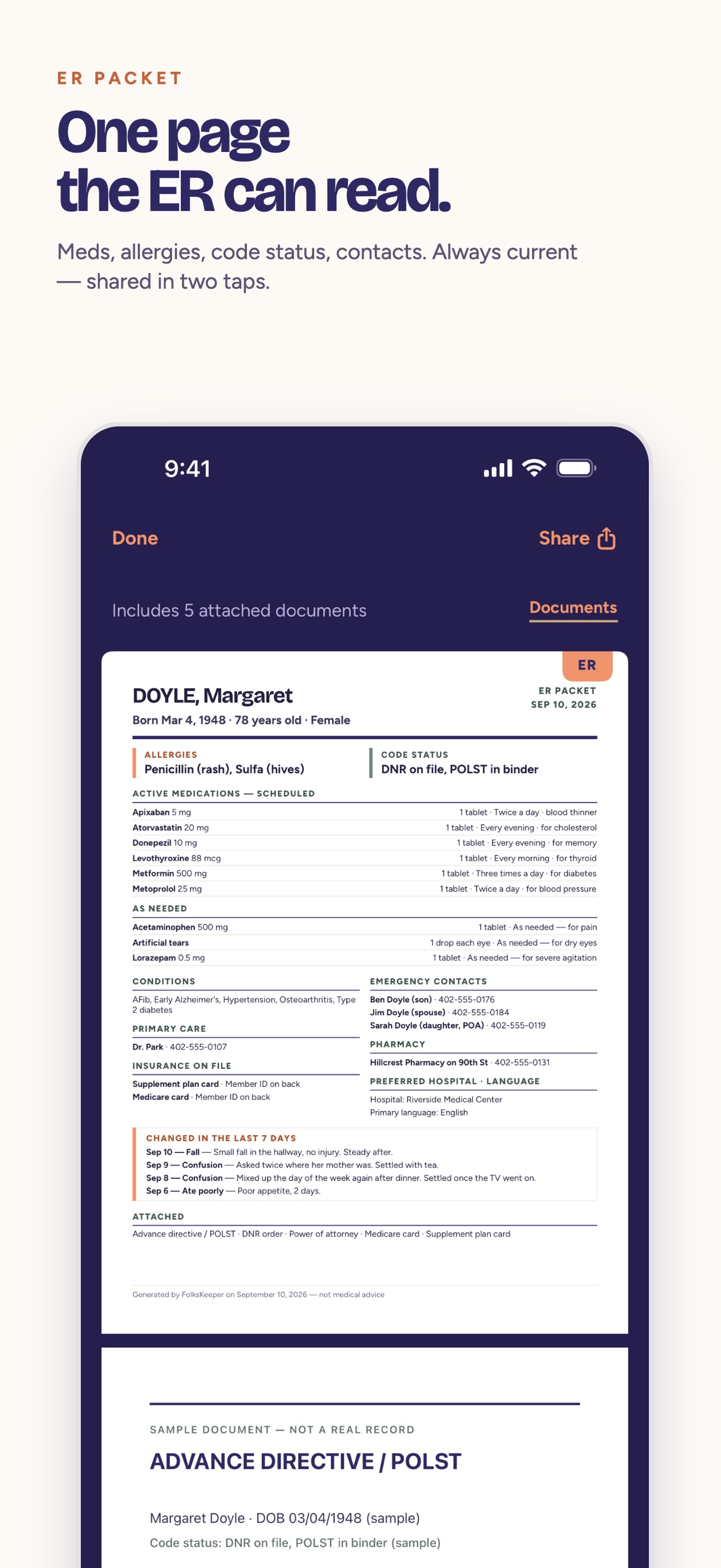 Screenshot 1 of FolksKeeper: Caregiver Binder
