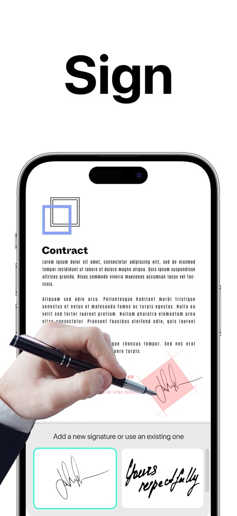 PDF Scanner App: TapScanner - Observe how users can easily add e-signatures directly onto documents and preview different signature styles within the app.