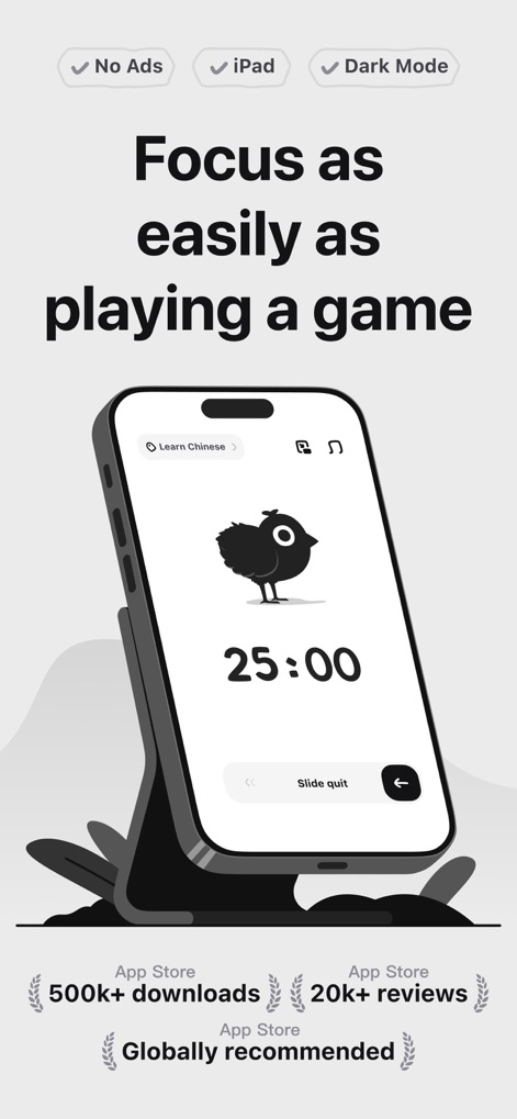 ChickFocus: Pomodoro Timer - 이 앱은 귀여운 병아리 캐릭터와 함께하는 25분 포모도로 타이머를 통해 사용자가 몰입감을 느낄 수 있도록 돕고, 50만 이상의 다운로드로 전 세계 사용자의 신뢰를 보여줍니다.