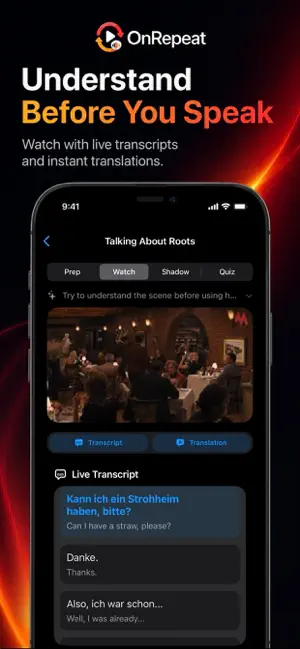 OnRepeat: Watch & Speak German screenshot 2