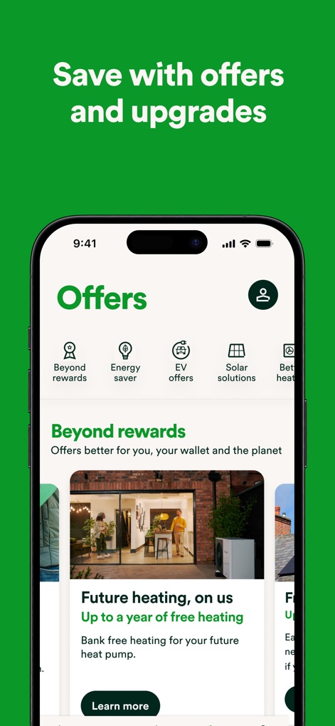 OVO Energy - Discover the dedicated "Offers" section, showcasing various savings opportunities including the exclusive "Beyond rewards" program.