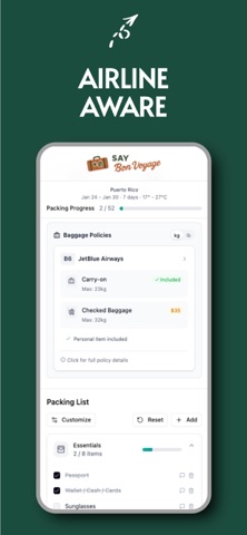 SayBonVoyage PackList screenshot